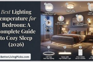 Infographic guide illustrating ten distinct bedroom lighting fixture types with temperature ratings for optimized sleep.
